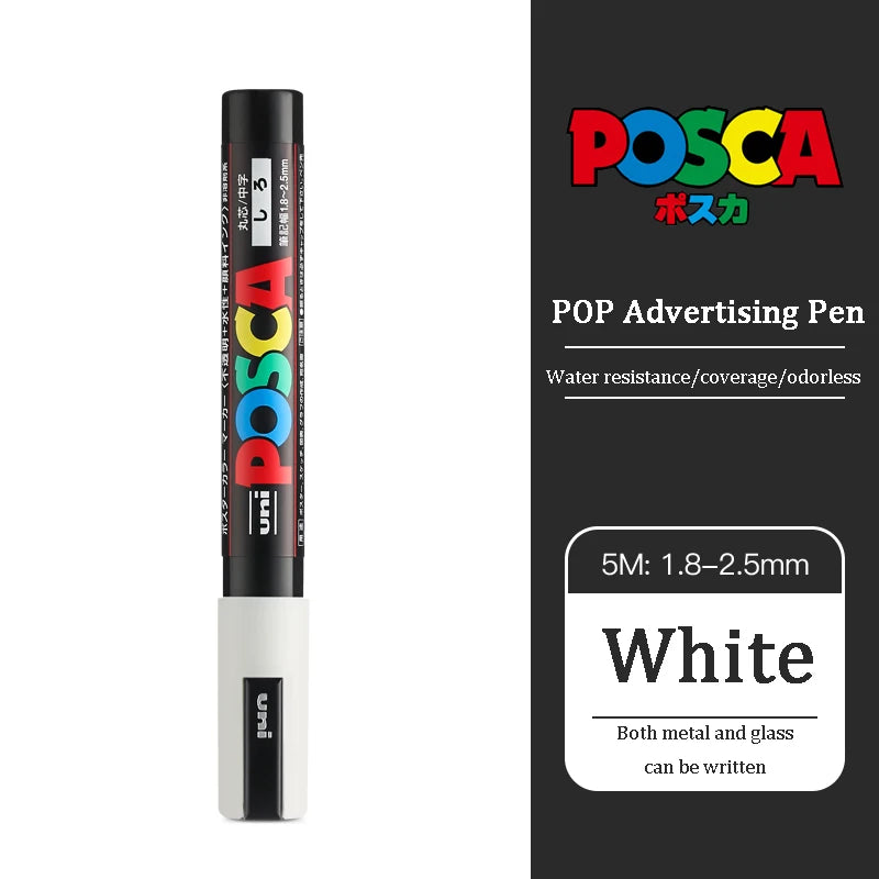 1/2pcs Uni Poscas Acrylic Markers PC-1M-3M-5M Permanente Waterproof Art Pens Graffiti Marker Advertising Poster Drawing Tools