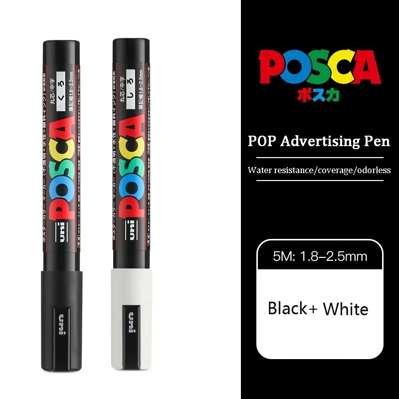 1/2pcs Uni Poscas Acrylic Markers PC-1M-3M-5M Permanente Waterproof Art Pens Graffiti Marker Advertising Poster Drawing Tools
