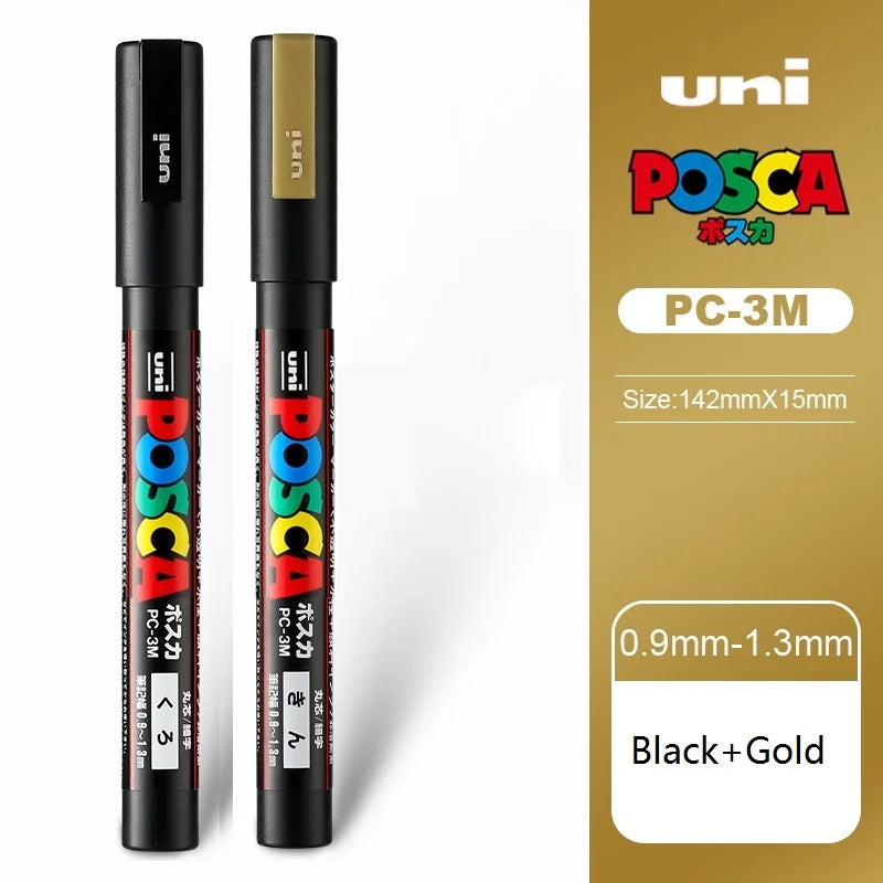 1/2pcs Uni Poscas Acrylic Markers PC-1M-3M-5M Permanente Waterproof Art Pens Graffiti Marker Advertising Poster Drawing Tools