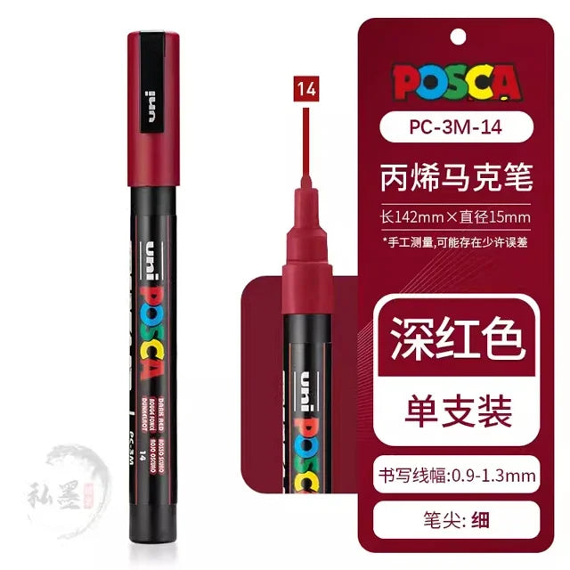 Japan Uni Posca Paint Marker Pen,3M Fine Posca Marker with Reversible Tips, Acrylic Paint Pens Art Supplies, Fabric Paint refill