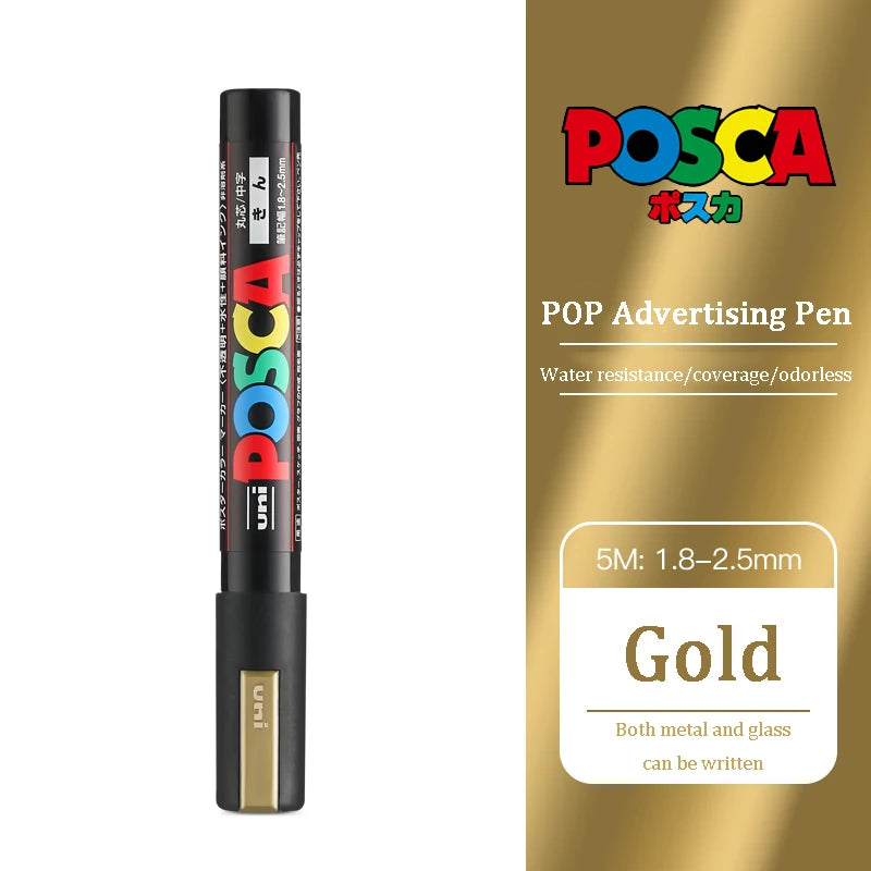 1/2pcs Uni Poscas Acrylic Markers PC-1M-3M-5M Permanente Waterproof Art Pens Graffiti Marker Advertising Poster Drawing Tools