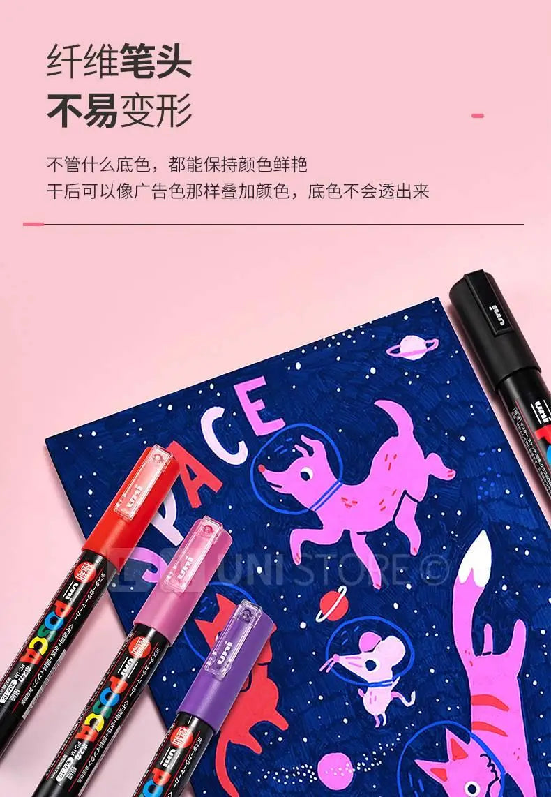 1/2pcs Uni Poscas Acrylic Markers PC-1M-3M-5M Permanente Waterproof Art Pens Graffiti Marker Advertising Poster Drawing Tools