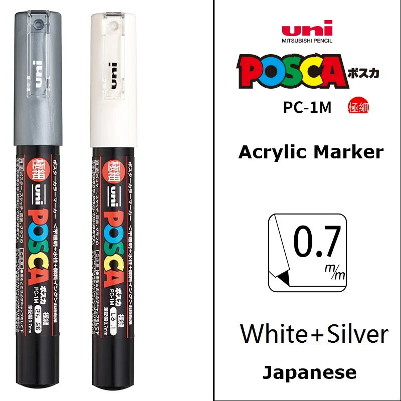 1/2pcs Uni Poscas Acrylic Markers PC-1M-3M-5M Permanente Waterproof Art Pens Graffiti Marker Advertising Poster Drawing Tools