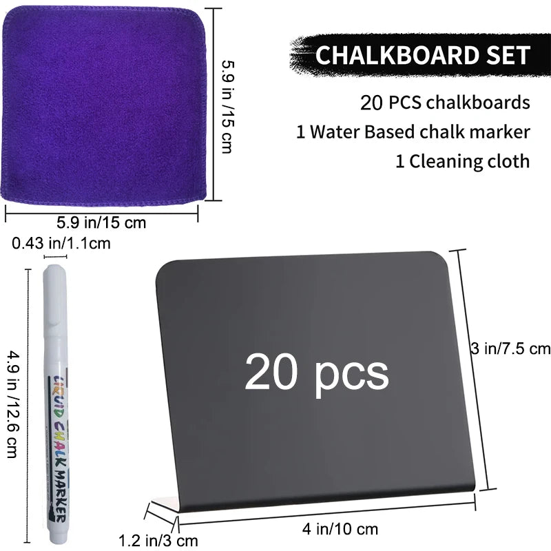 PVC Mini Chalkboard Signs 4"x3" – Food, Party & Wedding Table Signs (12/20 Pack)