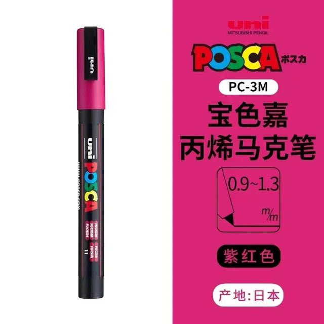 Japan Uni Posca Paint Marker Pen,3M Fine Posca Marker with Reversible Tips, Acrylic Paint Pens Art Supplies, Fabric Paint refill