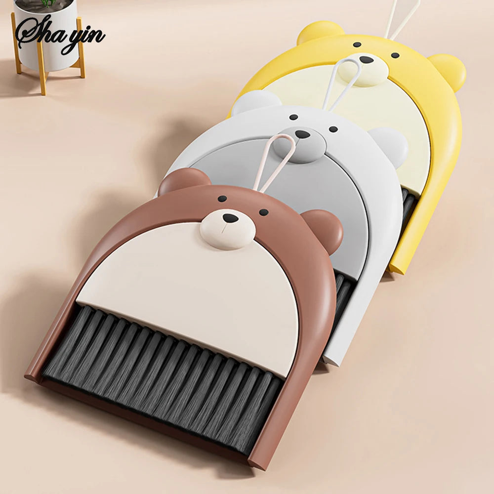 Mini Desktop Broom and Dustpan Set - Cute Cartoon Cleaning Tool for Keyboard & Desk
