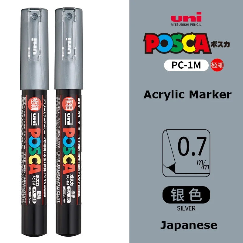 1/2pcs Uni Poscas Acrylic Markers PC-1M-3M-5M Permanente Waterproof Art Pens Graffiti Marker Advertising Poster Drawing Tools
