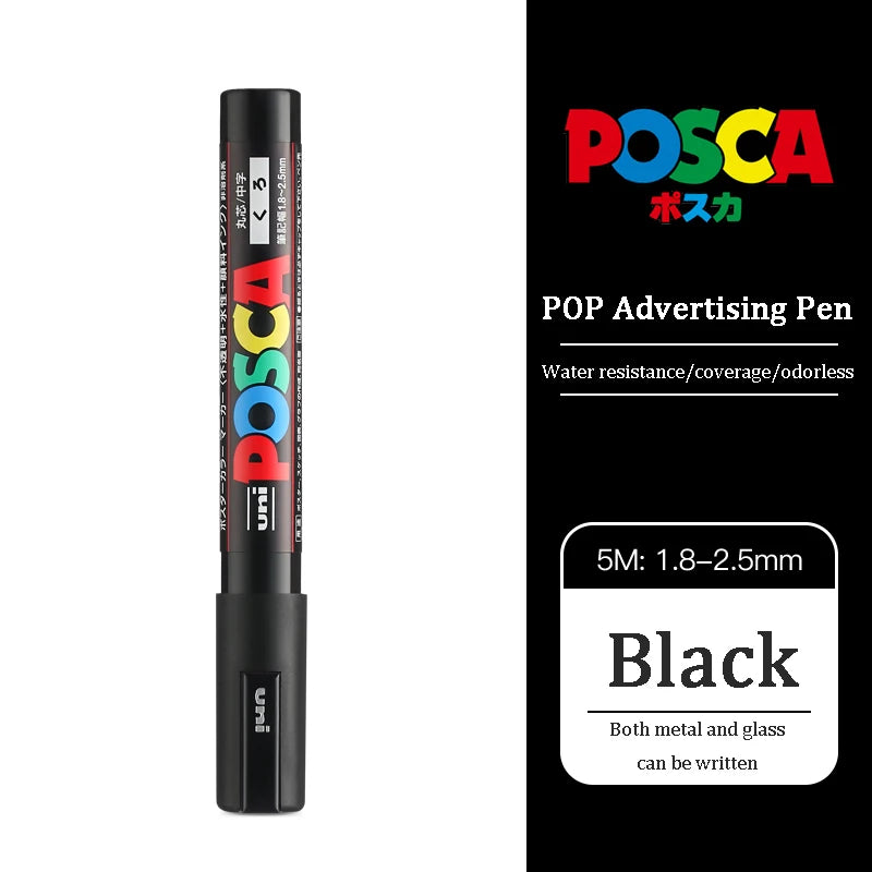 1/2pcs Uni Poscas Acrylic Markers PC-1M-3M-5M Permanente Waterproof Art Pens Graffiti Marker Advertising Poster Drawing Tools