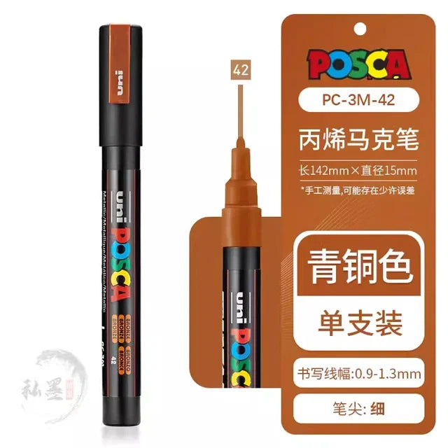 Japan Uni Posca Paint Marker Pen,3M Fine Posca Marker with Reversible Tips, Acrylic Paint Pens Art Supplies, Fabric Paint refill