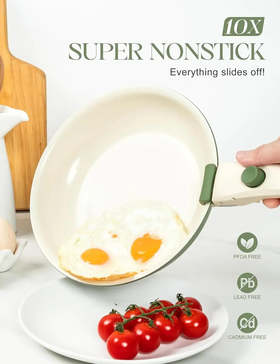 Ceramic Non-Stick Pan Set with Removable Handle | 3-Piece Frying Pan Set