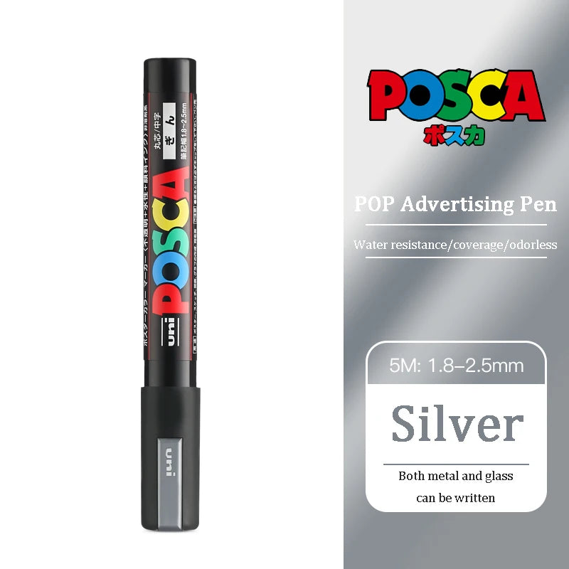 1/2pcs Uni Poscas Acrylic Markers PC-1M-3M-5M Permanente Waterproof Art Pens Graffiti Marker Advertising Poster Drawing Tools